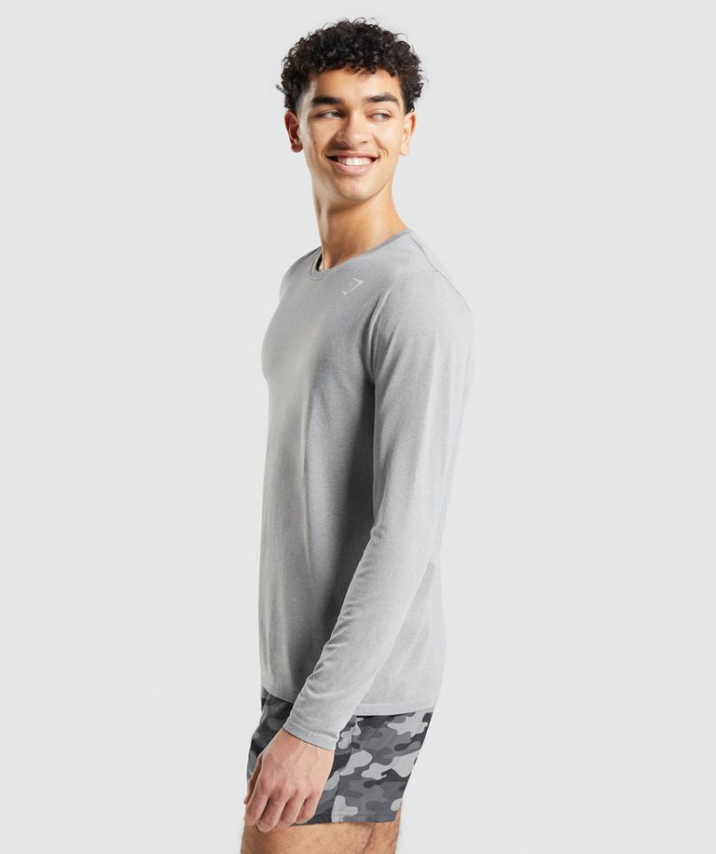 Men's Gymshark Arrival Seamless Long Sleeve T-Shirts Grey | NZ 4ZAEXY